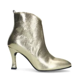 Manfield Gouden leren laarsjes met print^DAMES Enkellaarsjes