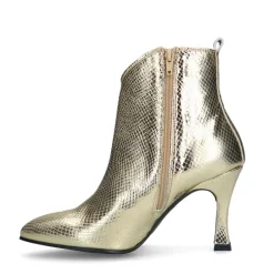 Manfield Gouden leren laarsjes met print^DAMES Enkellaarsjes