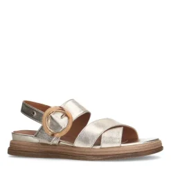 No Stress Gouden leren plateau sandalen met gesp^DAMES Sandalen