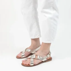 Manfield Gouden leren sandalen^DAMES Sandalen