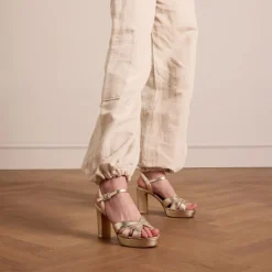 Manfield Gouden leren sandalen met hak^DAMES Sandalen