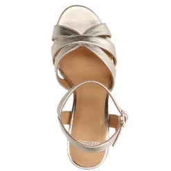 Manfield Gouden leren sandalen met hak^DAMES Sandalen