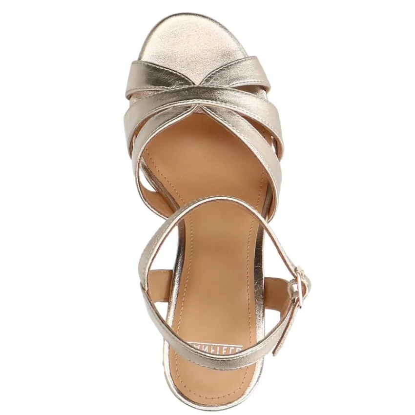 Manfield Gouden leren sandalen met hak^DAMES Sandalen