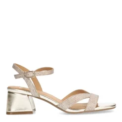Manfield Gouden leren sandalen met hak en glitters^DAMES Sandalen