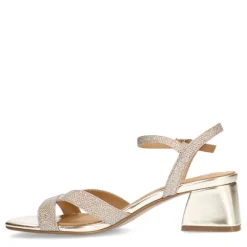 Manfield Gouden leren sandalen met hak en glitters^DAMES Sandalen
