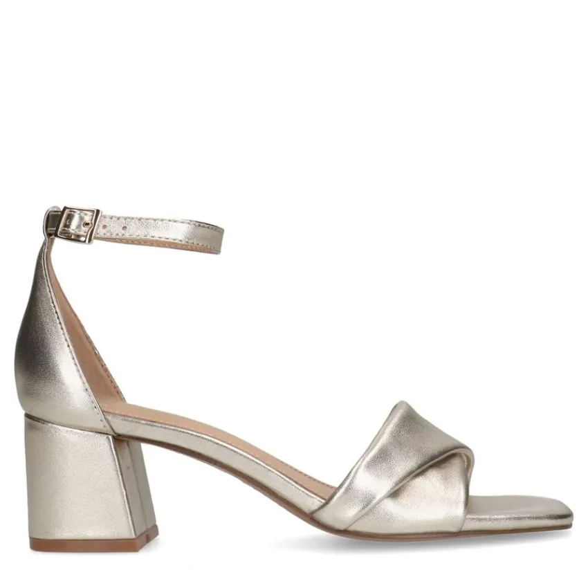 Manfield Gouden leren sandalen met hak^DAMES Sandalen
