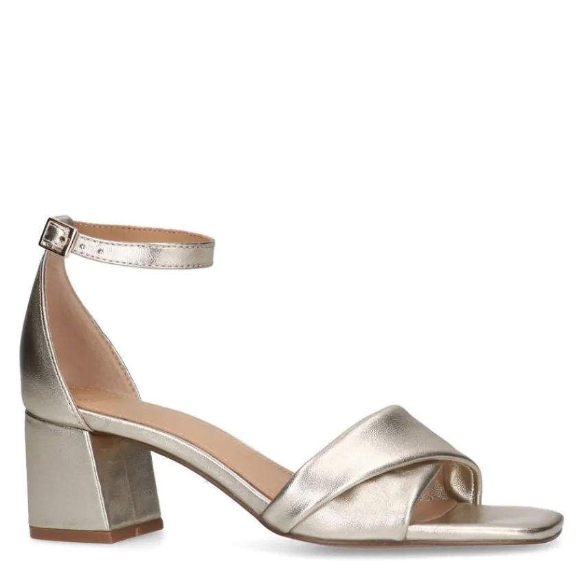 Manfield Gouden leren sandalen met hak^DAMES Sandalen