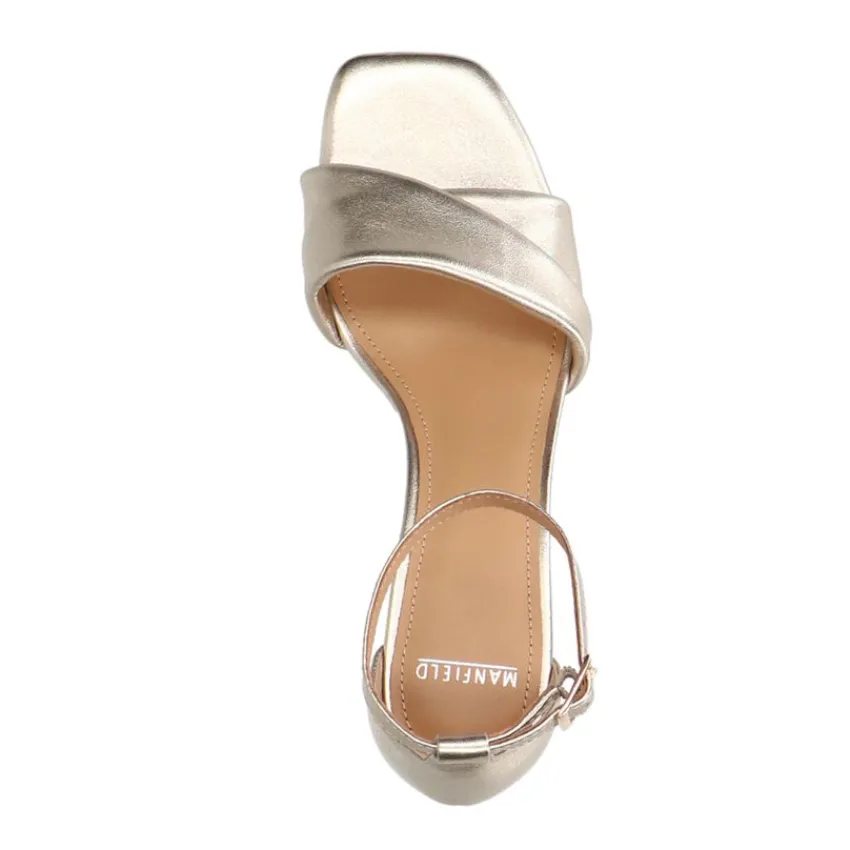 Manfield Gouden leren sandalen met hak^DAMES Sandalen