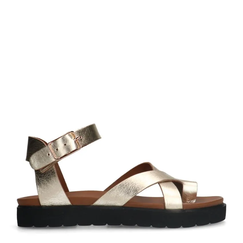 Manfield Gouden leren sandalen met plateauzool^DAMES Sandalen