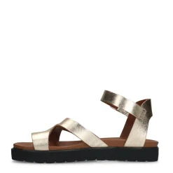 Manfield Gouden leren sandalen met plateauzool^DAMES Sandalen