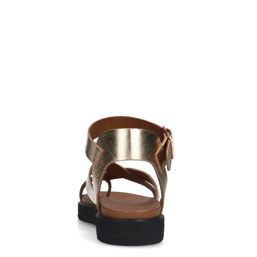 Manfield Gouden leren sandalen met plateauzool^DAMES Sandalen