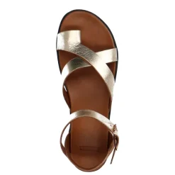 Manfield Gouden leren sandalen met plateauzool^DAMES Sandalen