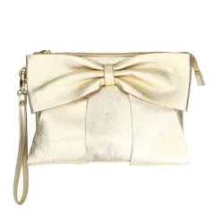 Manfield Gouden leren schoudertas met strik^ Schoudertassen