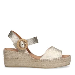 Manfield Gouden leren sleehakken^DAMES Espadrilles|Sandalen