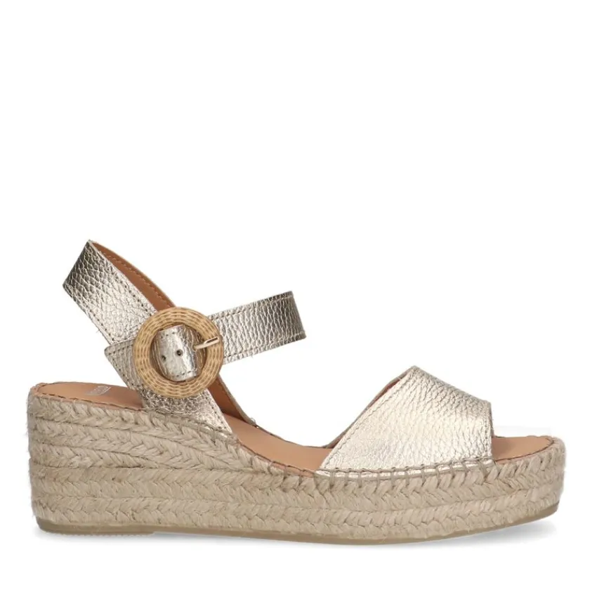Manfield Gouden leren sleehakken^DAMES Espadrilles|Sandalen