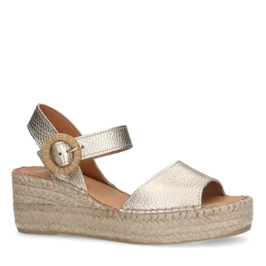 Manfield Gouden leren sleehakken^DAMES Espadrilles|Sandalen