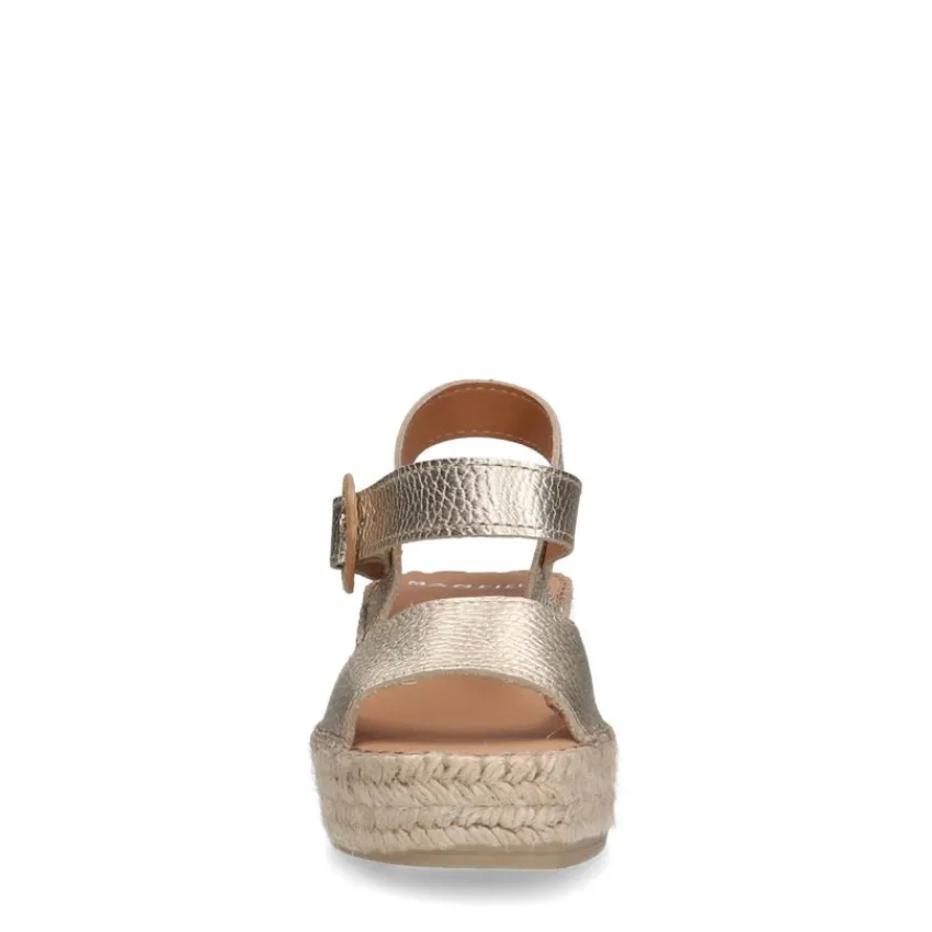Manfield Gouden leren sleehakken^DAMES Espadrilles|Sandalen