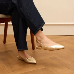 Manfield Gouden leren slingback ballerina's^DAMES Pumps|Slingbacks
