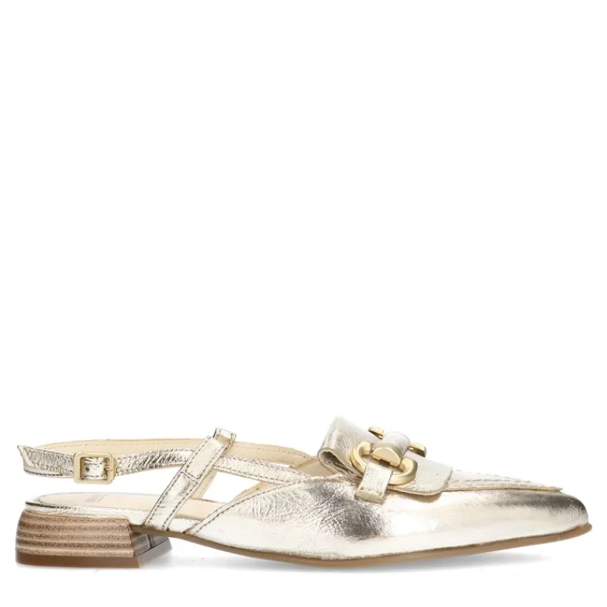 Manfield Gouden leren slingbacks met bandje^DAMES Pumps|Slingbacks