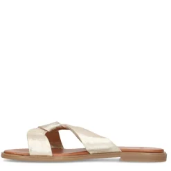 Manfield Gouden leren slippers^DAMES Slippers