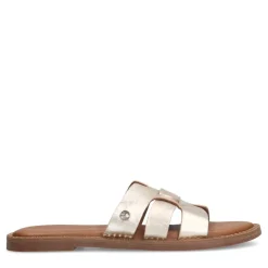 No Stress Gouden leren slippers^DAMES Slippers