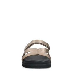 Manfield Gouden leren slippers met bandje^DAMES Slippers