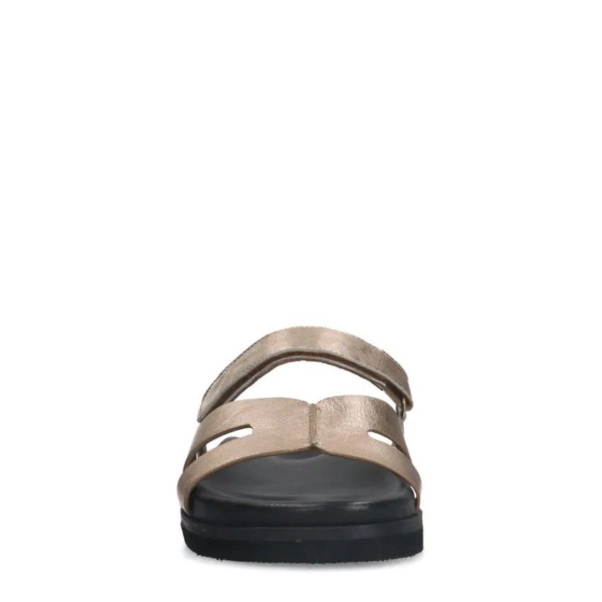Manfield Gouden leren slippers met bandje^DAMES Slippers
