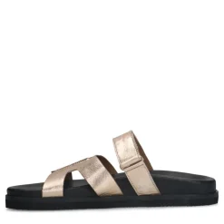 Manfield Gouden leren slippers met bandje^DAMES Slippers