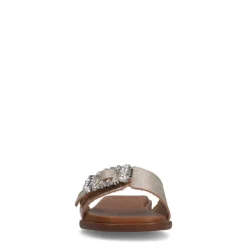 Manfield Gouden leren slippers met diamanten gesp^DAMES Slippers