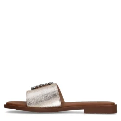 Manfield Gouden leren slippers met diamanten gesp^DAMES Slippers