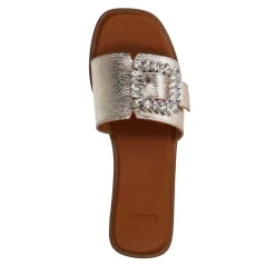 Manfield Gouden leren slippers met diamanten gesp^DAMES Slippers