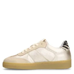 Manfield Gouden leren sneakers met zebra details^DAMES Sneakers