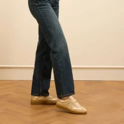 Manfield Gouden leren sneakers met zebra details^DAMES Sneakers