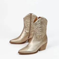 Manfield Gouden metallic cowboy laarzen^DAMES Enkellaarsjes