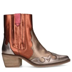 Manfield Gouden metallic leren cowboy laarzen^DAMES Enkellaarsjes
