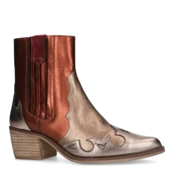 Manfield Gouden metallic leren cowboy laarzen^DAMES Enkellaarsjes
