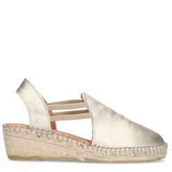 Manfield Gouden metallic leren sleehakken^DAMES Espadrilles|Sandalen