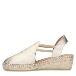 Manfield Gouden metallic leren sleehakken^DAMES Espadrilles|Sandalen