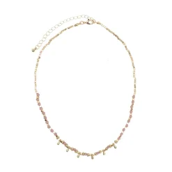 Manfield Goudkleurige ketting met roze kralen^ Sieraden