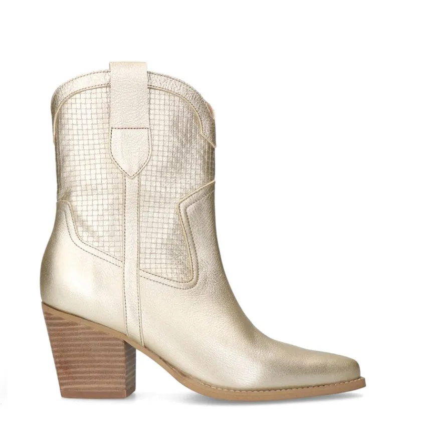 Manfield Goudkleurige leren cowboylaarzen^DAMES Enkellaarsjes