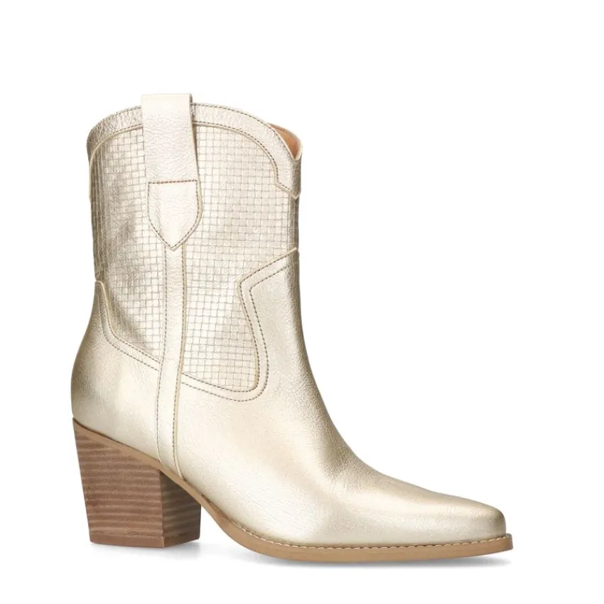 Manfield Goudkleurige leren cowboylaarzen^DAMES Enkellaarsjes