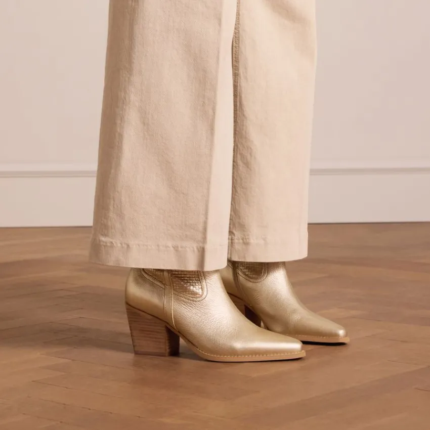 Manfield Goudkleurige leren cowboylaarzen^DAMES Enkellaarsjes