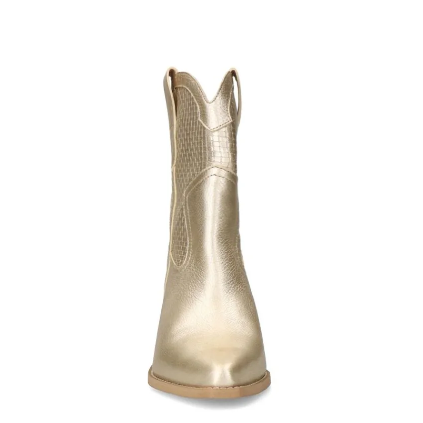Manfield Goudkleurige leren cowboylaarzen^DAMES Enkellaarsjes