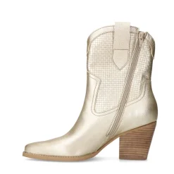 Manfield Goudkleurige leren cowboylaarzen^DAMES Enkellaarsjes