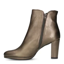 Manfield Goudkleurige leren enkellaarsjes met hak^DAMES Enkellaarsjes