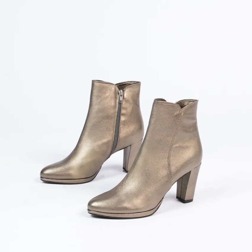 Manfield Goudkleurige leren enkellaarsjes met hak^DAMES Enkellaarsjes