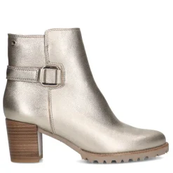 No Stress Goudkleurige leren enkellaarsjes met hak^DAMES Enkellaarsjes