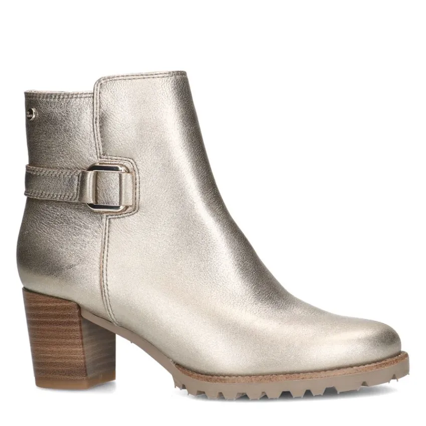 No Stress Goudkleurige leren enkellaarsjes met hak^DAMES Enkellaarsjes