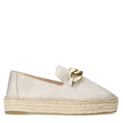 Manfield Goudkleurige leren espadrilles met gouden chain^DAMES Espadrilles