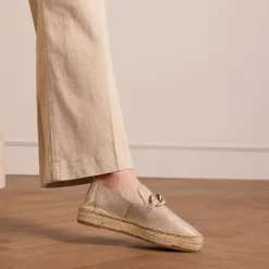 Manfield Goudkleurige leren espadrilles met gouden chain^DAMES Espadrilles